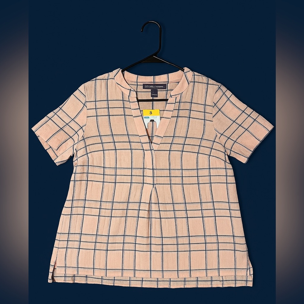 Gloria Vanderbilt NWT Plaid Crinkle Popover Blouse (S) Coral